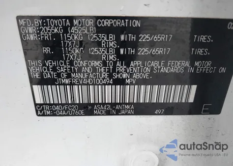 2017 Toyota Rav4 Xle from USA, damaged, VIN JTMWFREV4HD100494